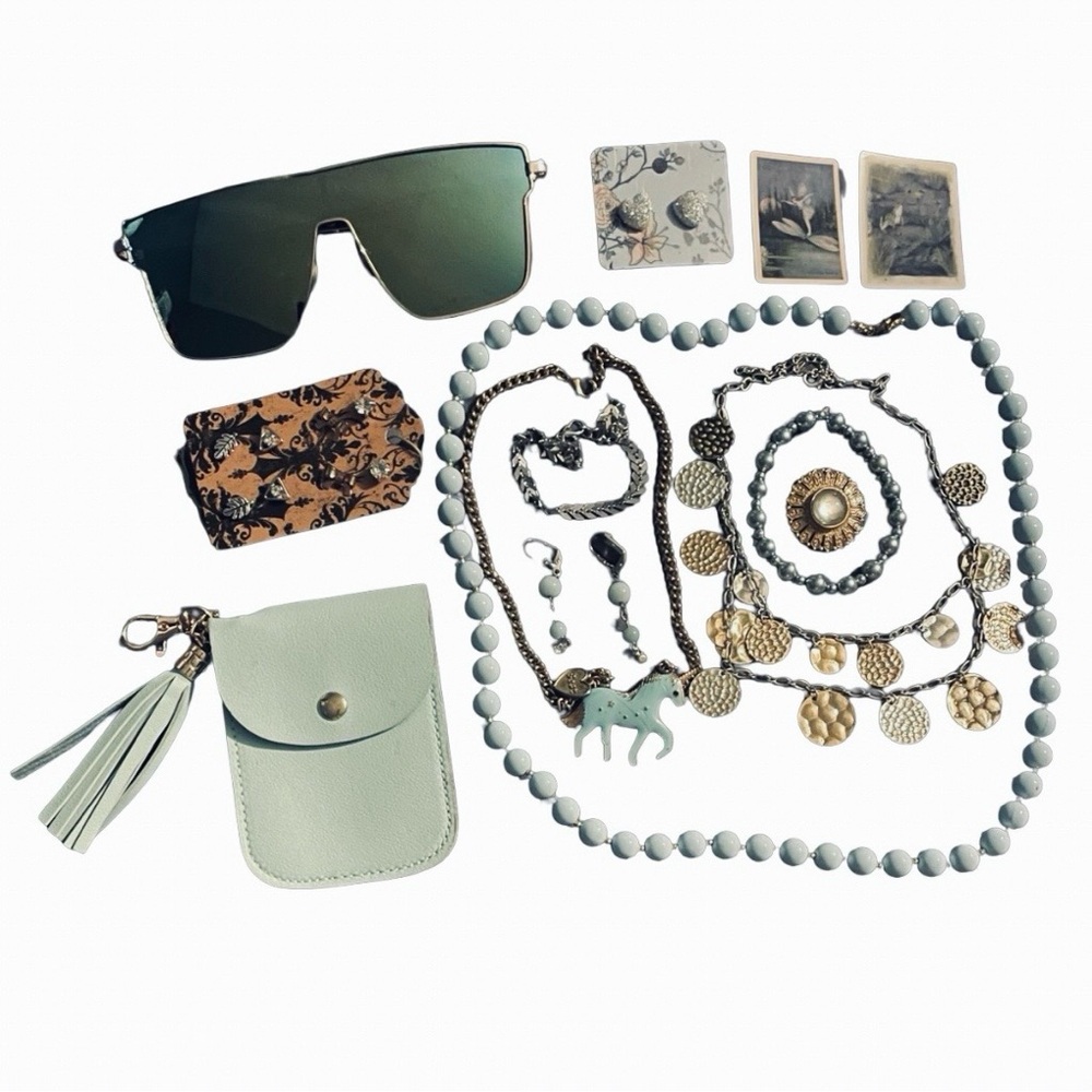 Chic Baby Blue Accessory Set Bundle Festival Party Rave Mirrored Glasses Summer